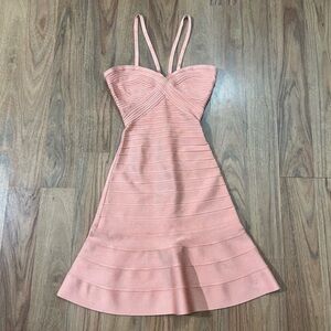Herve Leger by Max Aria Alissa Bandage Dress Peach Coral Strappy Dress